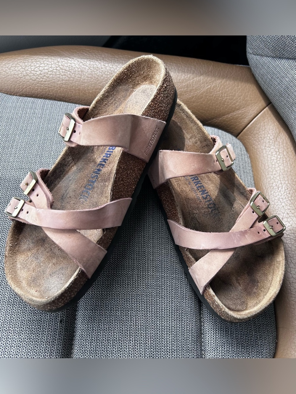 Birkenstock Women's Pinkish Tan Triple-Strap Sandals size 7